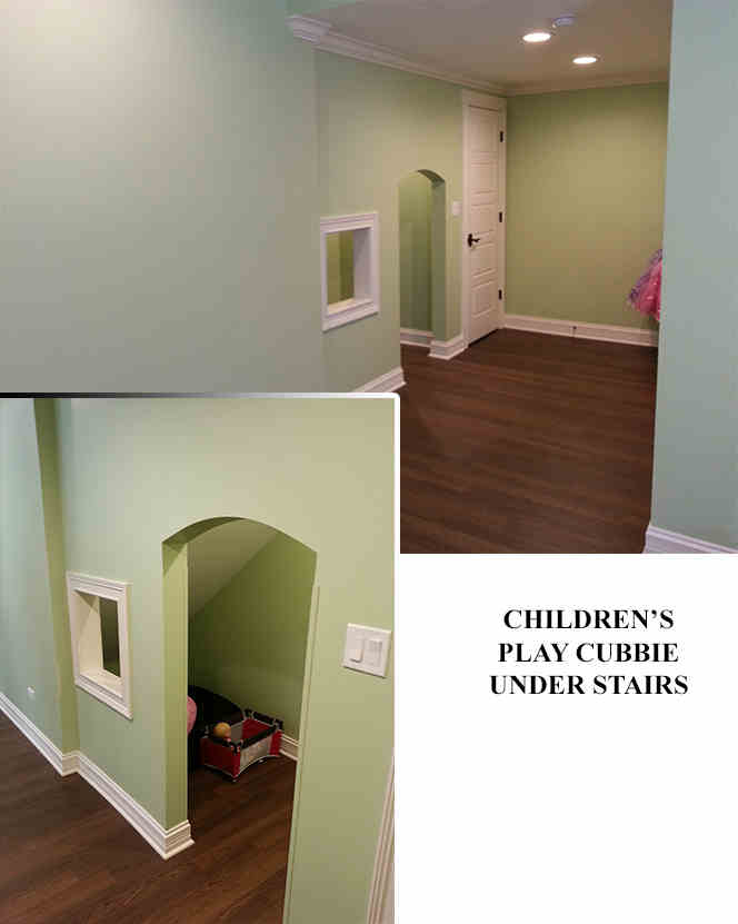 Childrens play area and 'play cube' of basement remodel in Downers Grove | Platinum Builders