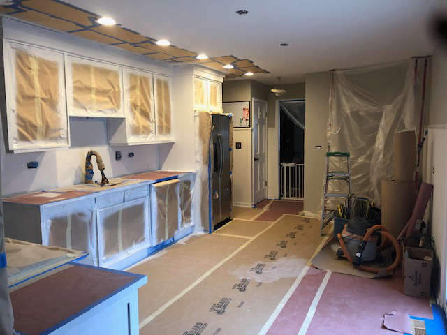Primed existing cabinets for kitchen renovation in Downers Grove | Platinum Builders