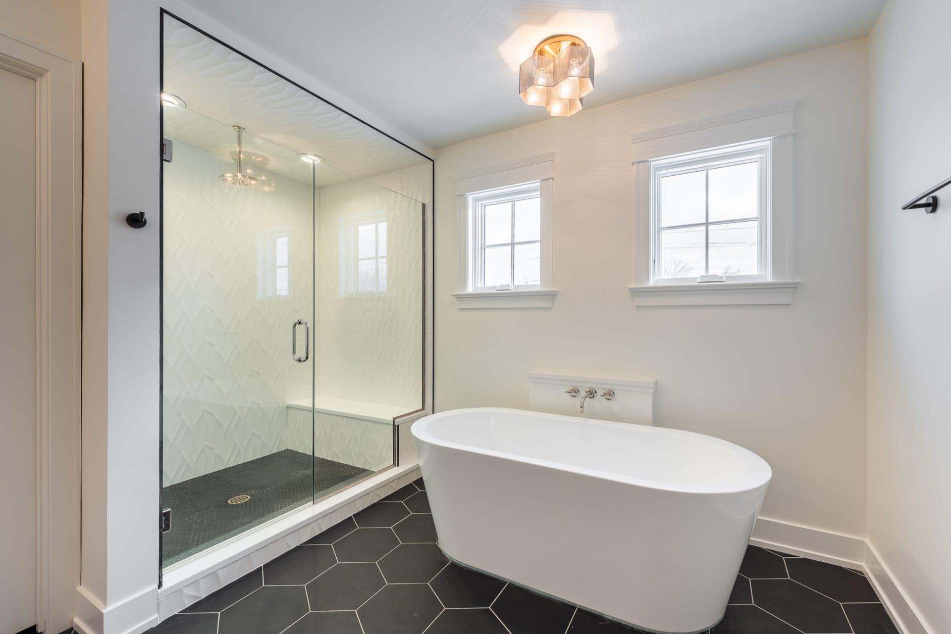New Construction home in Downers Grove - view of master bathroom shower and stand alone tub.