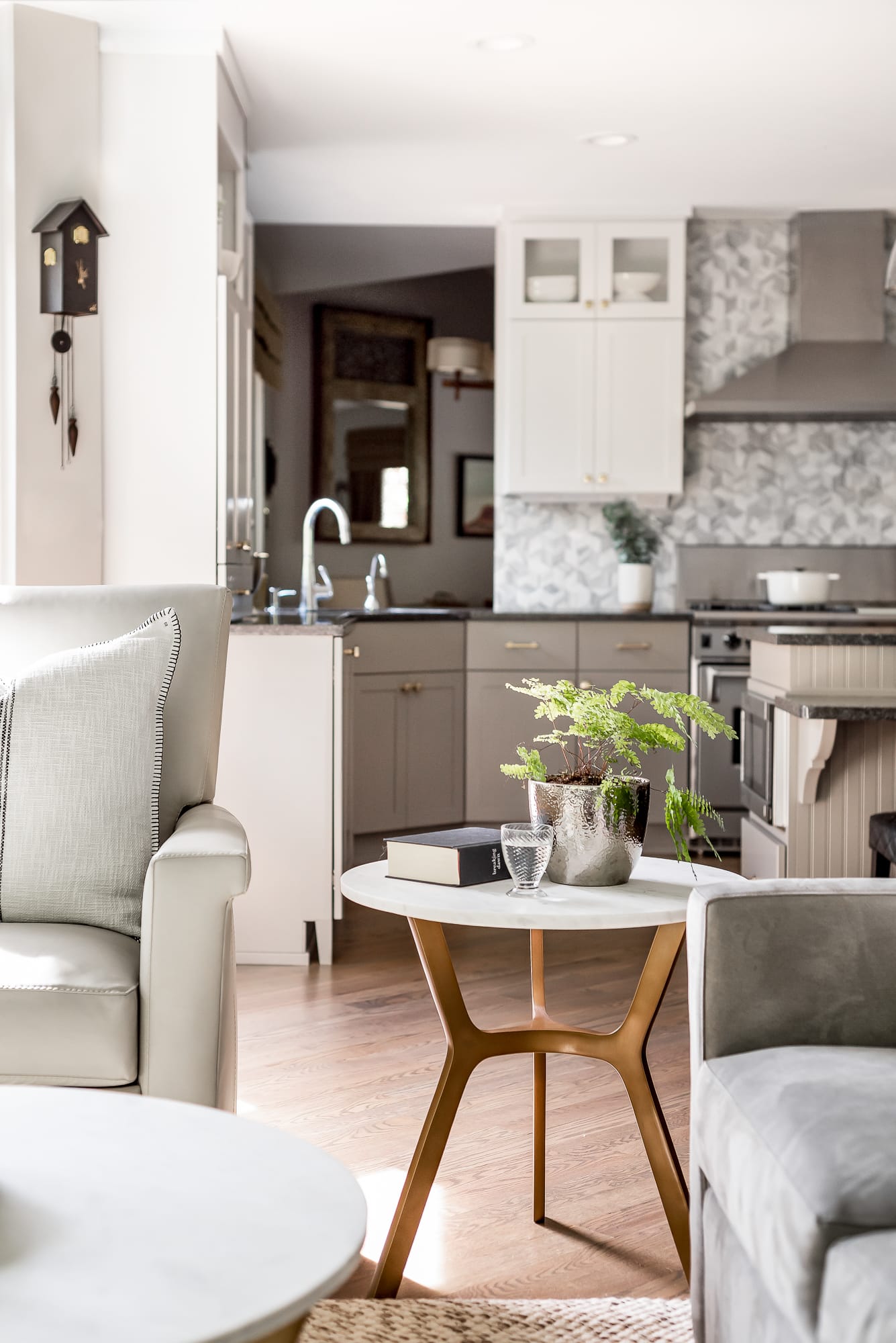 Kitchen remodel in Downers Grove - sitting view of kitchen from living room couch.