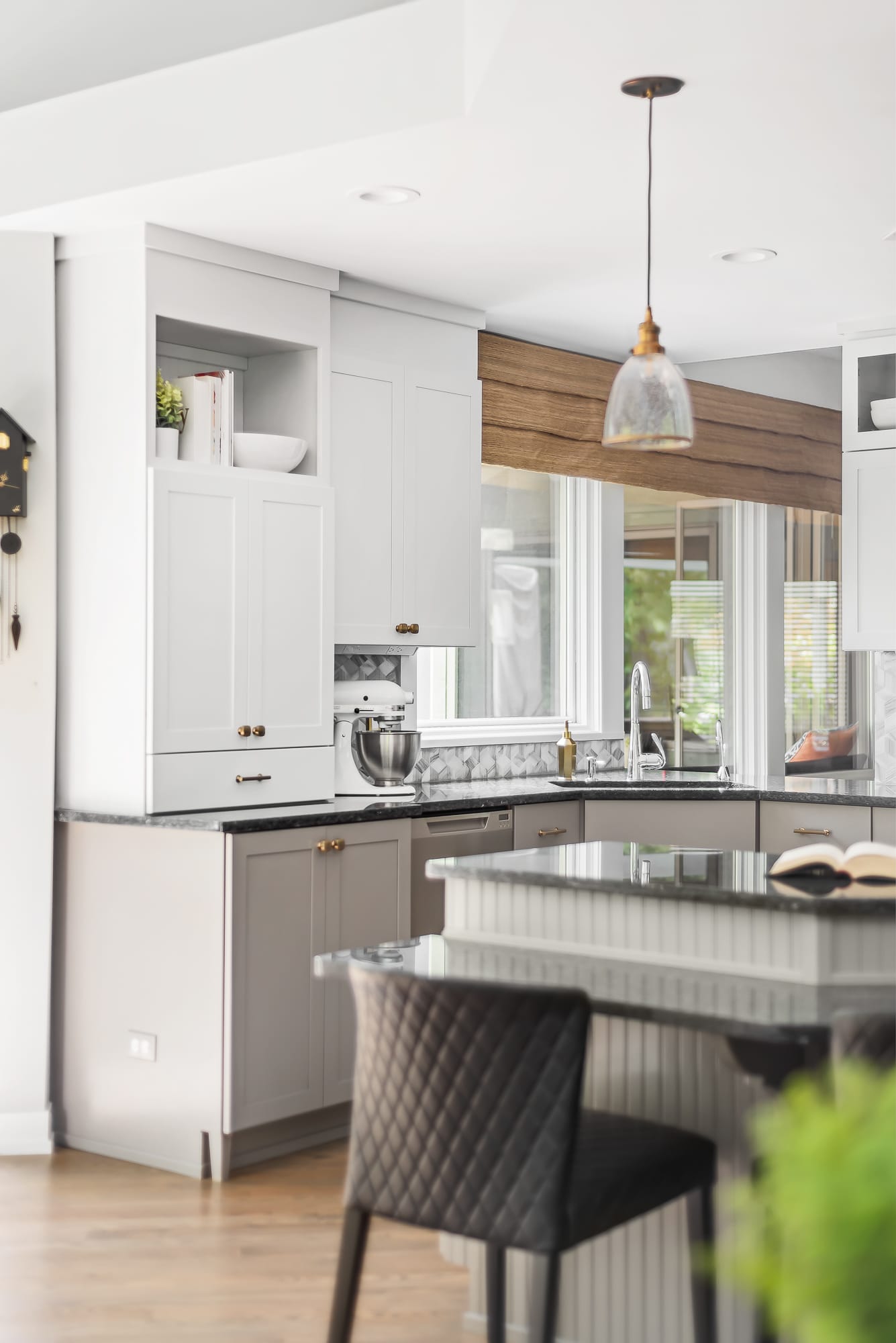 Kitchen remodel in Downers Grove - view of kitchen sink from living room couch.