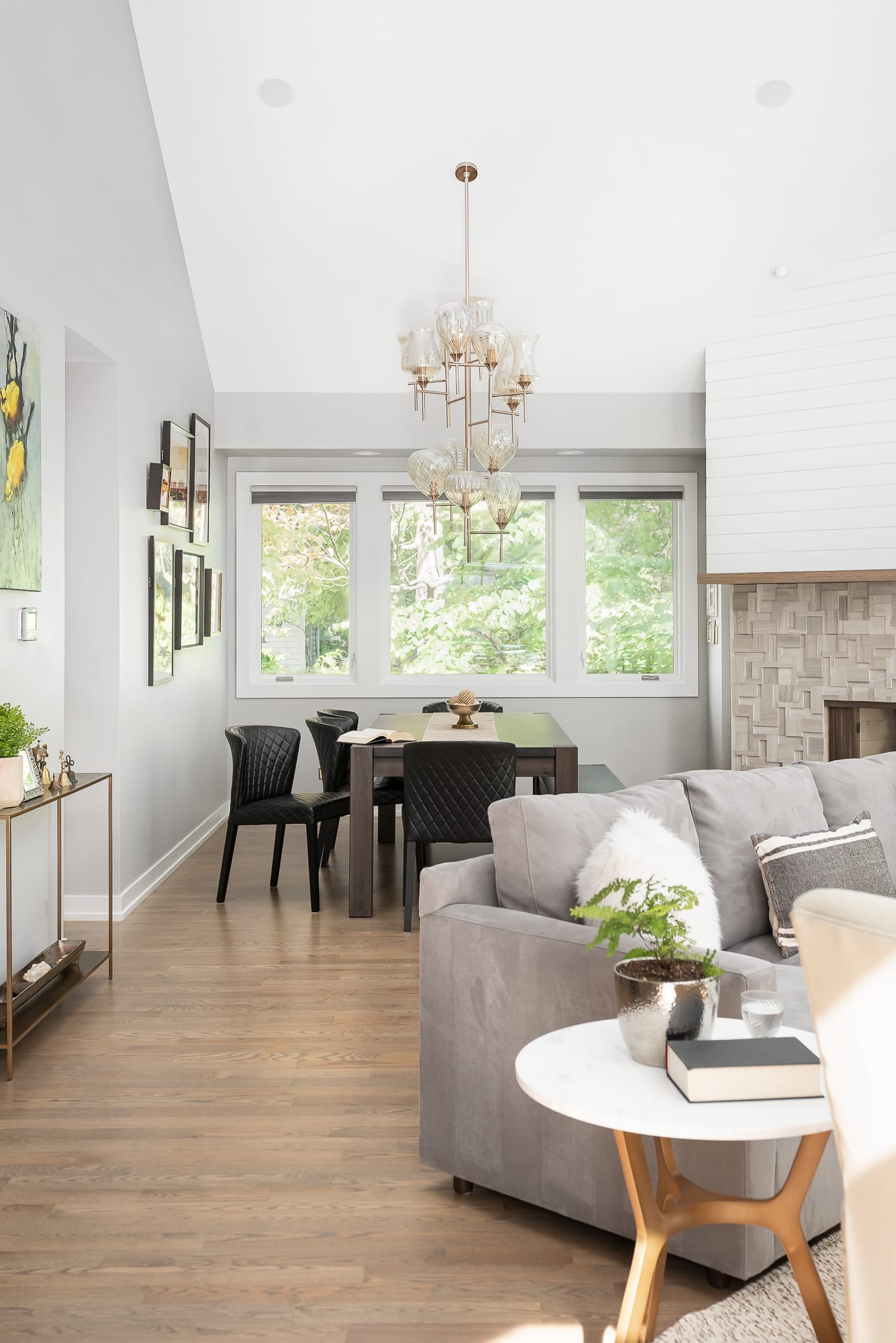 Living Room remodel in Downers Grove - portrait view of dining table from kitchen island.